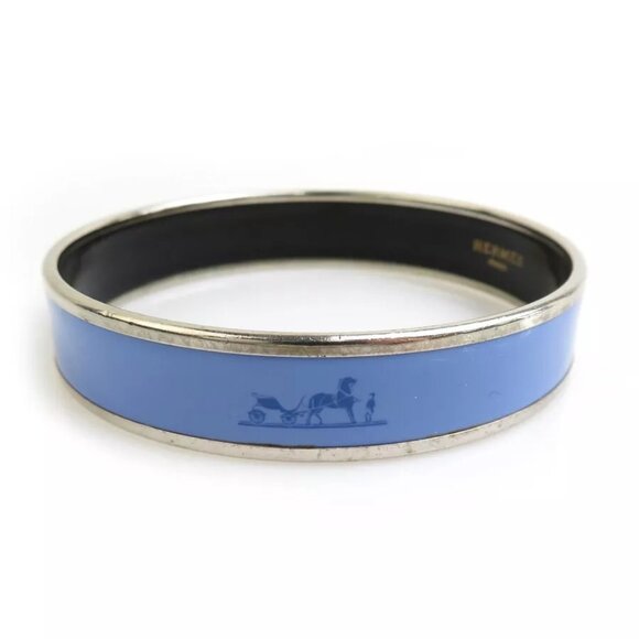 Auth HERMES Cloisonne Bangle Bracelet Silver/Blue Metal/Enamel - Picture 1 of 14